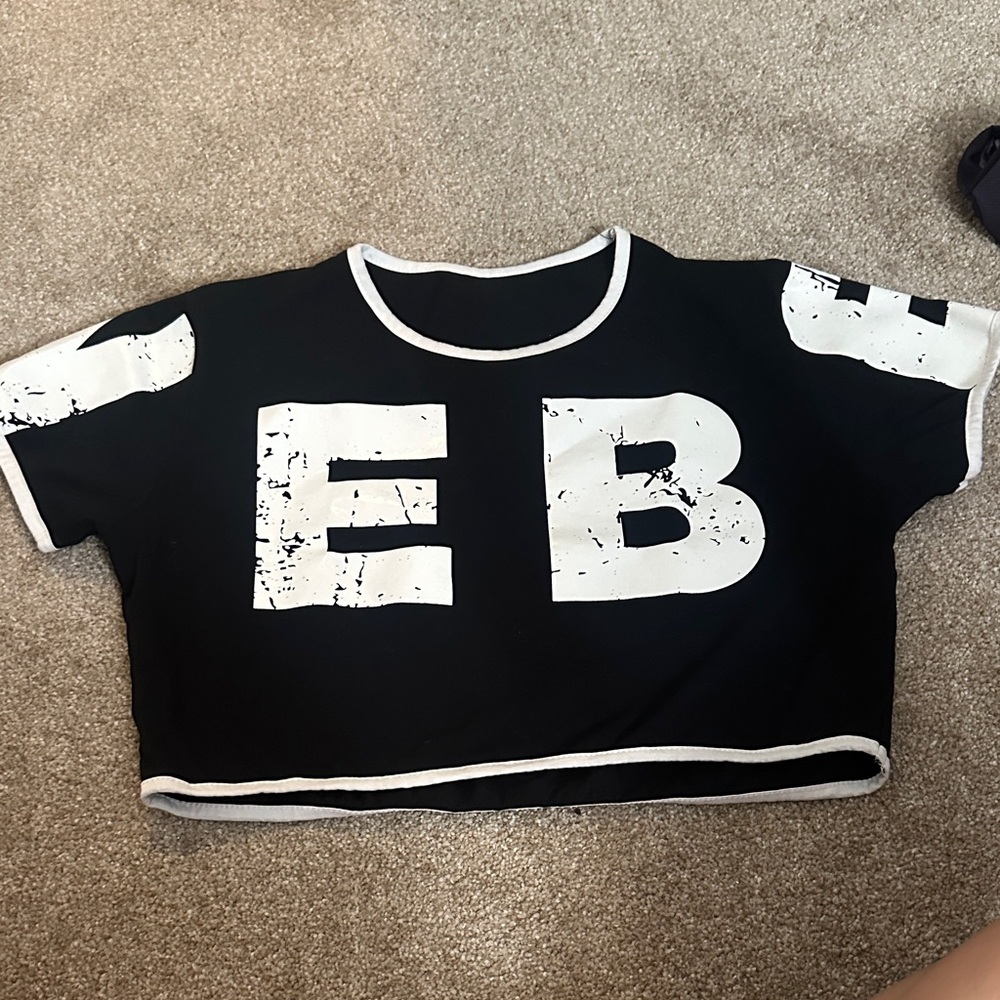 Black Cropped Tee with White 'EB' Lettering
